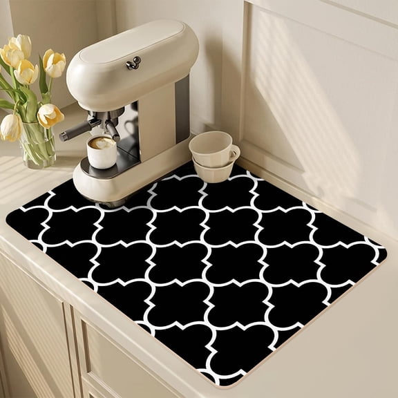 Dish Drying Mat Coffee Mat - Coffee Bar Accessories Absorbent Drying Pad Dish Drying Mat Fit Kitchen Counter Under Coffee Maker Espresso Machine Cup Holder Easy Clean Kitchen Dish Mat 16"x24" Black