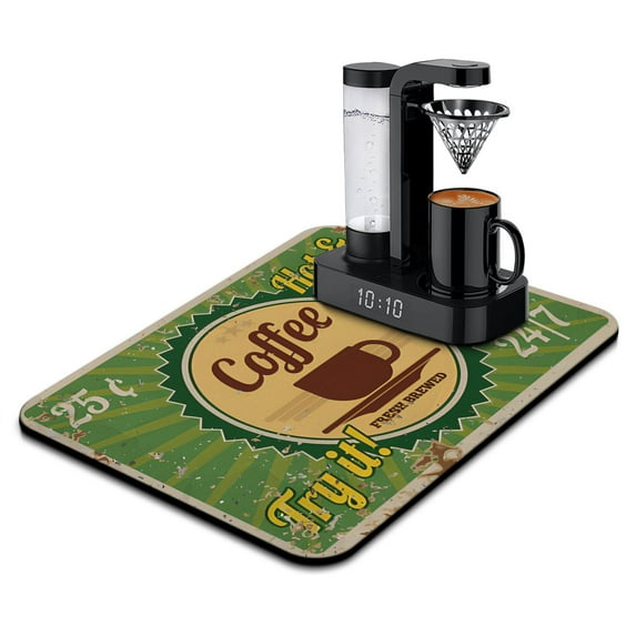 Dish Drying Mat, Coffee Mug Farmhouse Design Absorbent Coffee Bar Mat for Countertops, Coffee Bar Accessories for Kitchen Counter Coffee Maker Coffee Pot Dining Room Decoration 18x24in