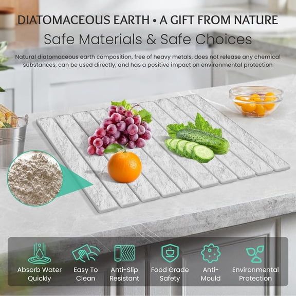 Dish Drying Mat Collapsible Diatomaceous Earth Absorbent Mat Quick Dish Drying Pad Dish Rack Pad Match Any Counterto Multiple Usage for Kitchen,Bathroom