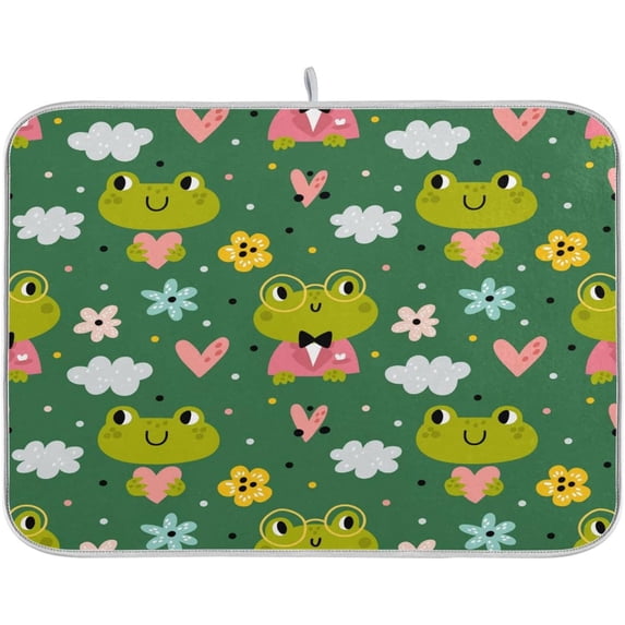 Dish Drying Mat Cute Frog Absorbent Dish Drainer Mat Fast Drying Heat-resistant Drying Mat for Kitchen Counter, Non Slip Dish Mats, 18" x 24"