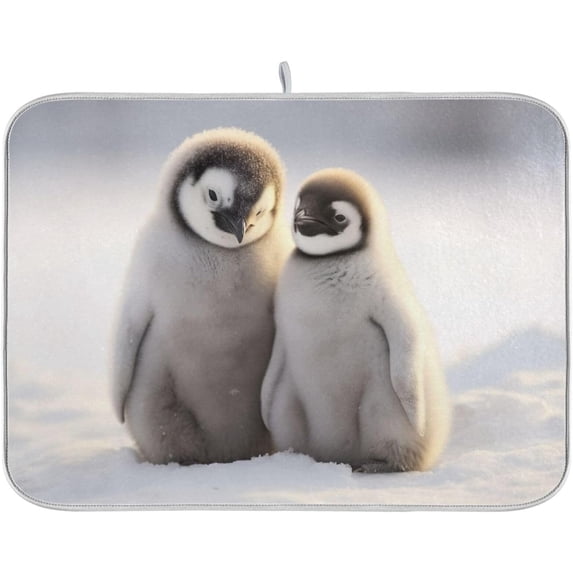 Dish Drying Mat Cute Penguins Absorbent Microfiber Kitchen Dish Mat Super Absorbent Dish Drainer Mat for Kitchen Counter 16" x 18"