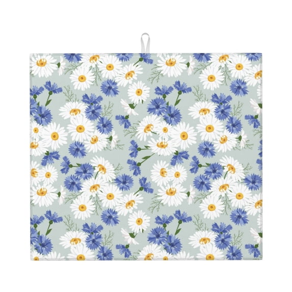 Dish Drying Mat, Daisies Flowers Highly Absorbent Drying Matt Kitchen Counter, Dish Mat Drying Pad Dishes Drainer Mats for Kitchen Counter or Sink, 16 x 18 inch