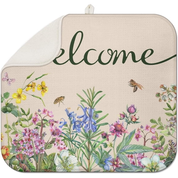 Dish Drying Mat Drainer Pads - Extra Large Microfiber Drying Mats for Dishes Kitchen Counter Super Absorbent Pads for Draining Racks (Beige,16"x18" )