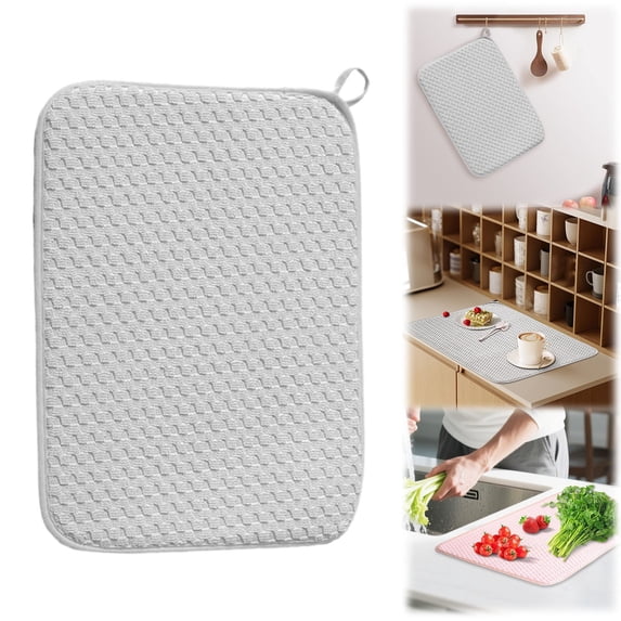 Dish Drying Mat, Extra Large 24x17 Inch Absorbent Microfiber Drainer, Pinstripe Blue DesignforKitchen Countertop, Drying Rack Liner and Protector, 45x60cm