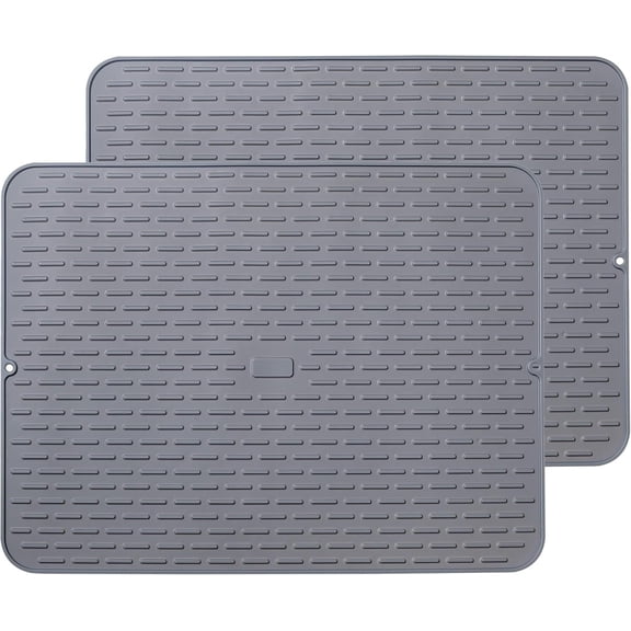 Dish Drying Mat - Extral Large 24" x 18" - Set of 2 Flexible Rubber Drying Mat, Heat Resistant Trivet, Counterp Mat, Dish Draining Mat, Sink Mat