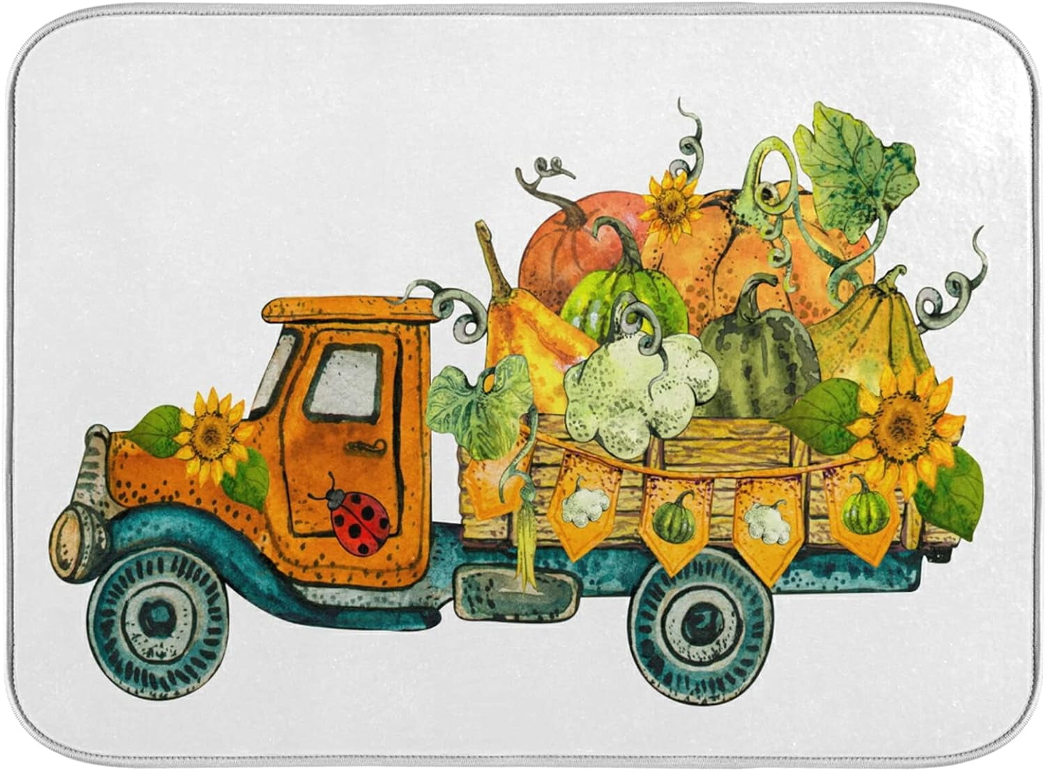 Dish Drying Mat, Fall Autumn Pumpkins Vintage Truck Microfiber Kitchen Dish Pads Super Absorbent