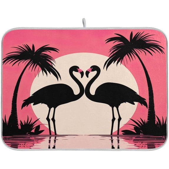 Dish Drying Mat Flamingos Sunset Absorbent Dry Mats for Dishes Draining Pad for Kitchen Countertop 16" x 18"