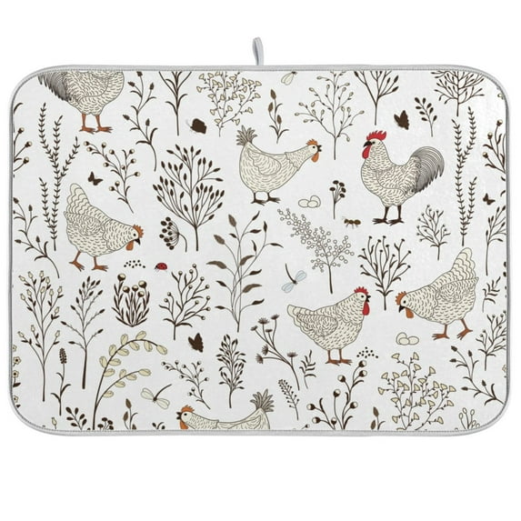 Dish Drying Mat Floral Chicken Leaves Kitchen Mats Microfiber Counter Absorbent Dish Pad Drainer Rack 18"x24"