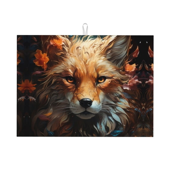 Dish Drying Mat, Floral Fox Absorbent Microfiber Kitchen Mat, Heat Resistant Drying Mat Kitchen Counter for Dishes, Utensils, Pots, Pans, Drainer Mats 18x24in