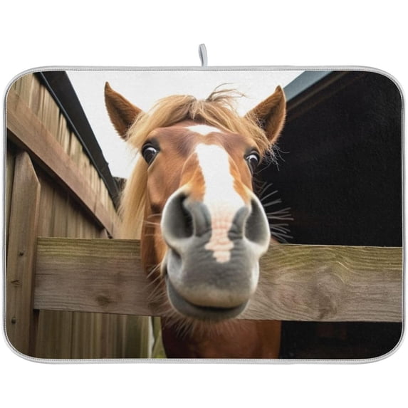 Dish Drying Mat Funny Horse Absorbent Microfiber Kitchen Dish Mat Super Absorbent Dish Drainer Mat for Kitchen Counter 16" x 18"