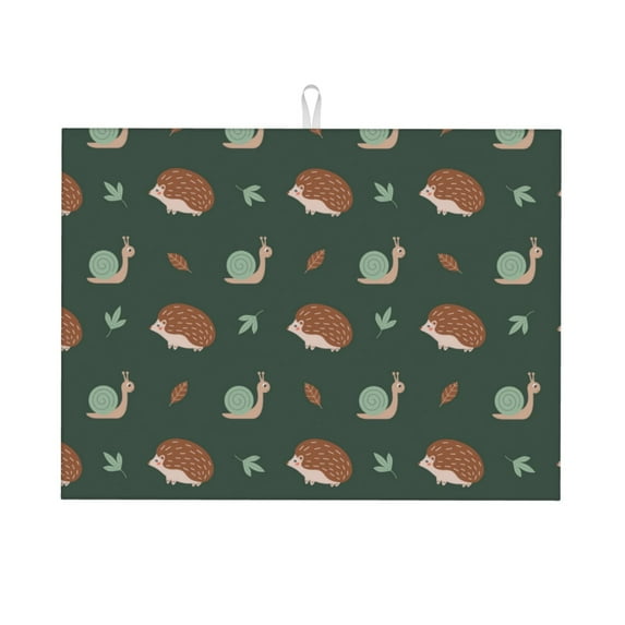 Dish Drying Mat, Green Snails Brown Hedgehogs Absorbent Microfiber Kitchen Mat, Heat Resistant Drying Mat Kitchen Counter for Dishes, Utensils, Pots, Pans, Drainer Mats 18x24in