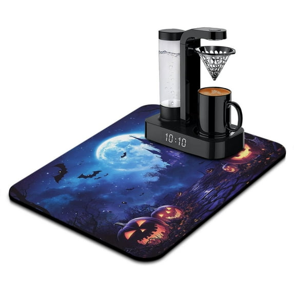 Dish Drying Mat Halloween Horror Pumpkin Spooky Night Moon Castle Dish Drying Pad Absorbent Heat Resistant 18x24 Inch Dish Drying Pad for Coffee Tableware Sink Countertop