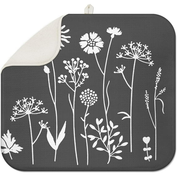 Dish Drying Mat, Highly Absorbent Microfiber Kitchen Counter Mat, Dish Drying Pad for Dishes, Utensils, Pots and Pans, Large 16" x 18" Black