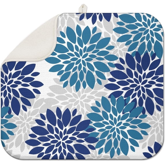 Dish Drying Mat, Highly Absorbent Microfiber Kitchen Counter Mat, Dish Drying Pad for Dishes, Utensils, Pots and Pans, Large 16" x 18" Blue