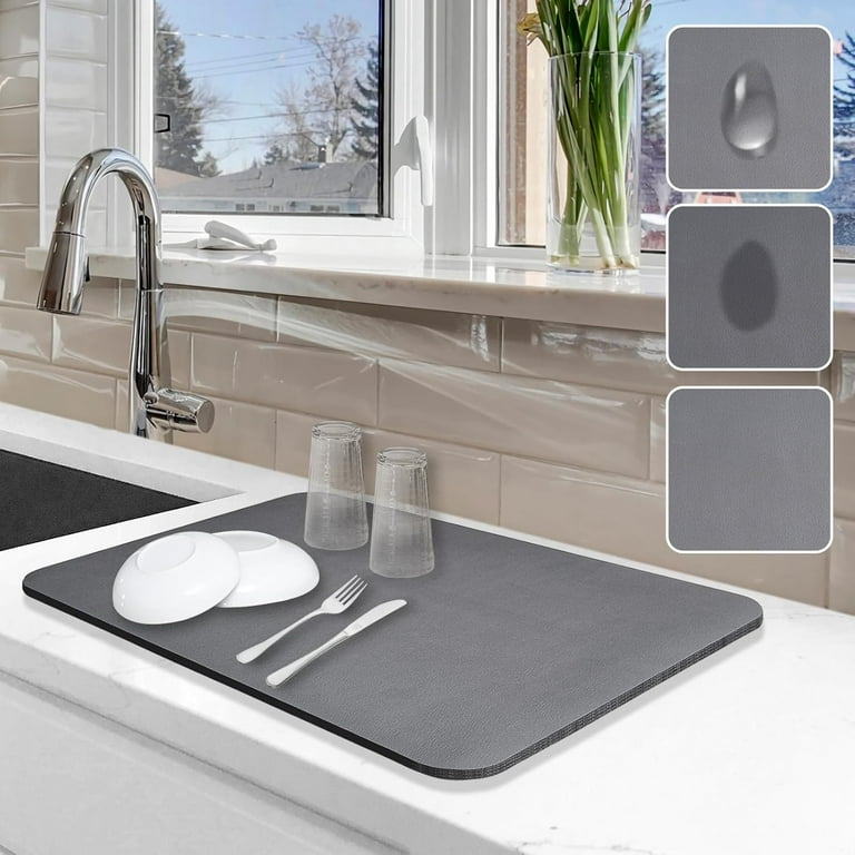 Dish Drying Mat for Kitchen Counter 12 x19 Dish Drying Pad with Non slip Rubber Backed Hide Stain Anti Absorbent for Kitchen Counter Drying Mat for Coffee Machine Dish Rack Grey Walmart