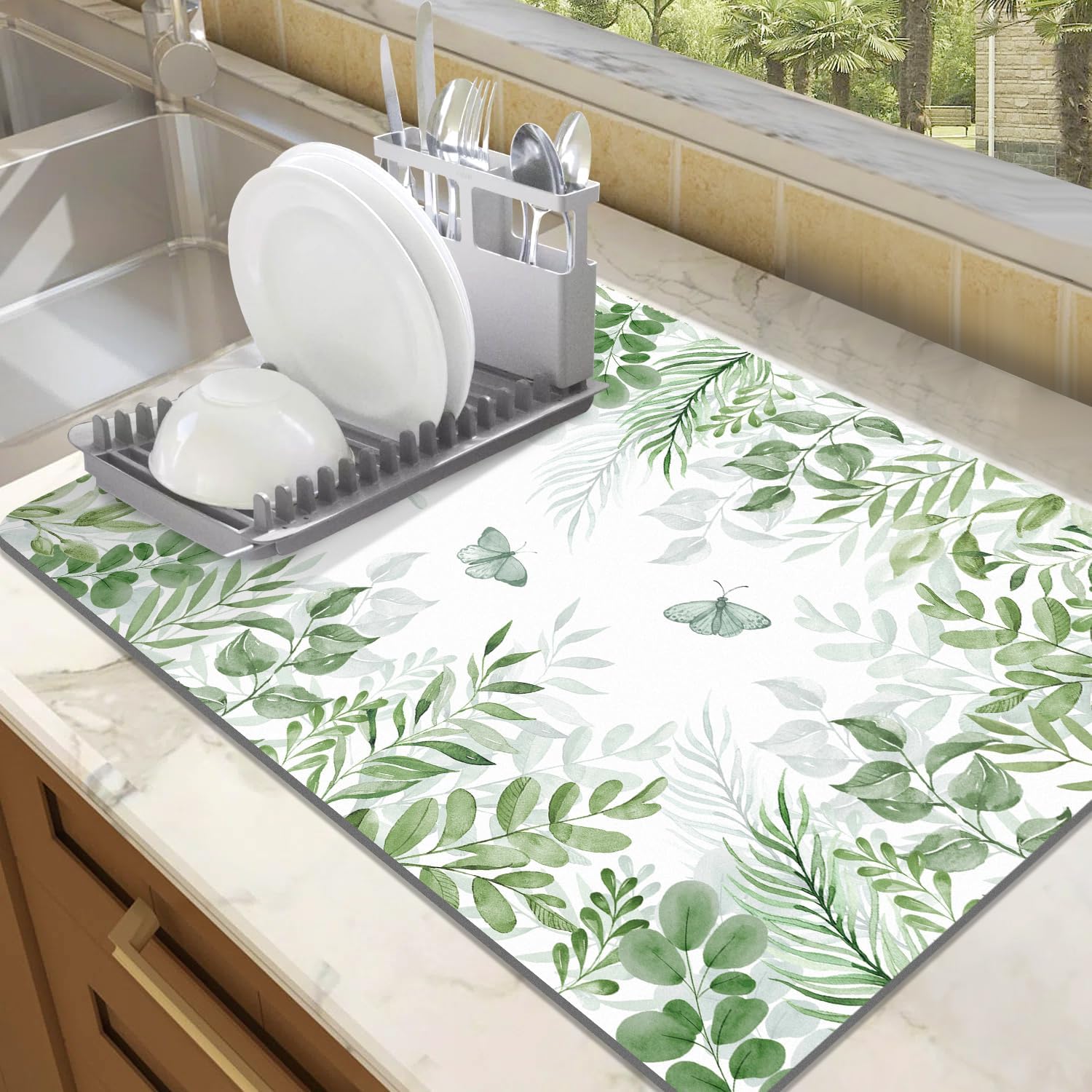 Dish Drying Mat for Kitchen Counter, 18"x24" Absorbent Coffee Bar Mat ...