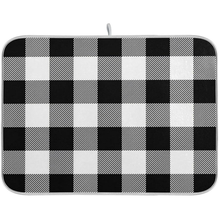 Microfiber Dish Drying Mat, Red Plaid Christmas Print Dish Drying Pad Mats  for Kitchen Counter Dishes Rack Pad, 18 x 24 inches 