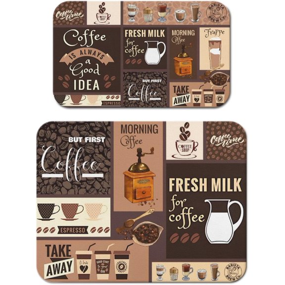 Dish Drying Mat for Kitchen Counter 2 Pack with Non-Slip Rubber Backing - Heat-Resistant Absorbent Coffee Bar Mat, Dish Rack Mat, Coffee Dish Drying Mats 18x24+19.5x12 inch