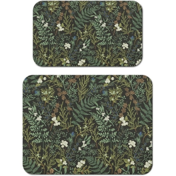 Dish Drying Mat for Kitchen Counter 2 Pack with Non-Slip Rubber Backing - Heat-Resistant Absorbent Coffee Bar Mat, Dish Rack Mat, Green Plants Dish Drying Mats 18x24+19.5x12 inch