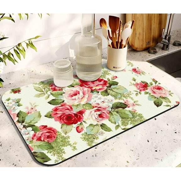 Dish Drying Mat for Kitchen Counter 20x12in Washable Quick Dish Drying Pad Rubber Backed Absorbent Draining Mat Fit Kitchen Counter,Bar,Under Sink,Dishes,Utensils,Dish Rack