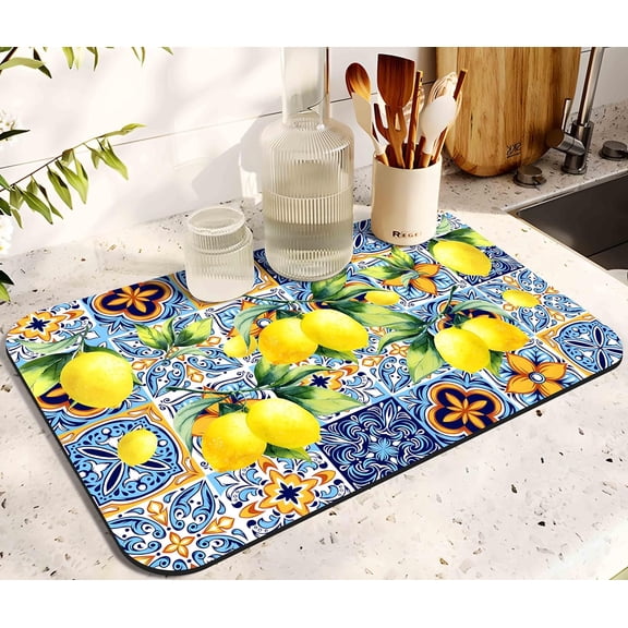 Dish Drying Mat for Kitchen Counter 20x12in Washable Quick Dish Drying Pad Rubber Backed Absorbent Draining Mat Fit Kitchen Counter,Bar,Under Sink,Dishes,Utensils,Dish Rack