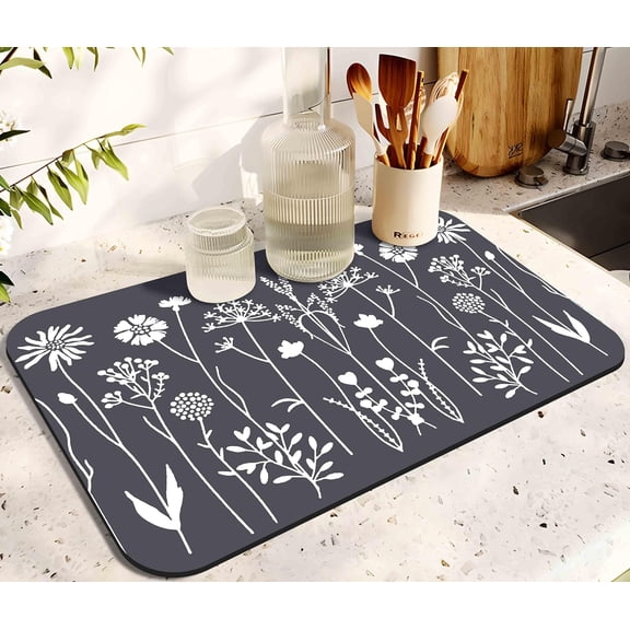 Dish Drying Mat for Kitchen Counter 20x12in Washable Quick Dish Drying Pad Rubber Backed Absorbent Draining Mat Fit Kitchen Counter,Bar,Under Sink,Dishes,Utensils,Dish Rack
