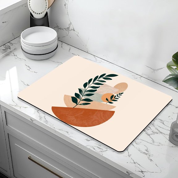 Dish Drying Mat For Kitchen Counter，23.5x15.5in Hide Stain Absorbent Rubber Backed Quick Coffee Mat，Dish Rack Tray Station Pad For Countertops，Boho Abstract Art