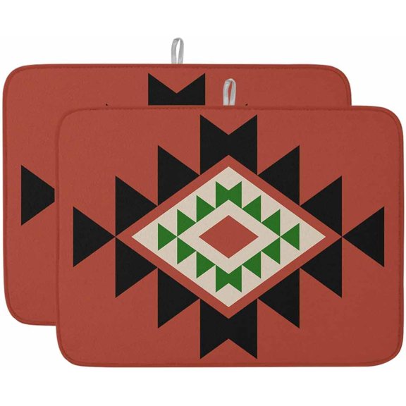 Dish Drying Mat for Kitchen Counter,Abstract Aztec Tribal Boho Pattern Absorbent Microfiber Drainer Rack Pad Vintage Geometric on Red Quick Dry Mat for Sinks Dishes Utensils 18x24in,2 Pack