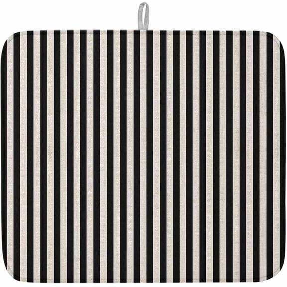 Dish Drying Mat for Kitchen Counter,Abstract Black Vertical Stripes on Beige Absorbent Microfiber Drainer Rack Pad Modern Art Quick Dry Mat for Sinks Dishes Utensils 16x18in,1 Pack