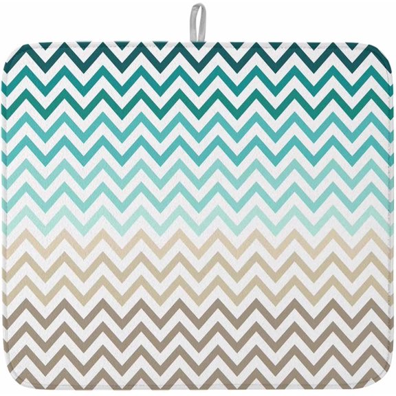 Dish Drying Mat for Kitchen Counter,Abstract Ombre Herringbone Texture Absorbent Microfiber Drainer Rack Pad Green Teal Khaki Gradient Quick Dry Mat for Sinks Dishes Utensils 16x18in,1 Pack