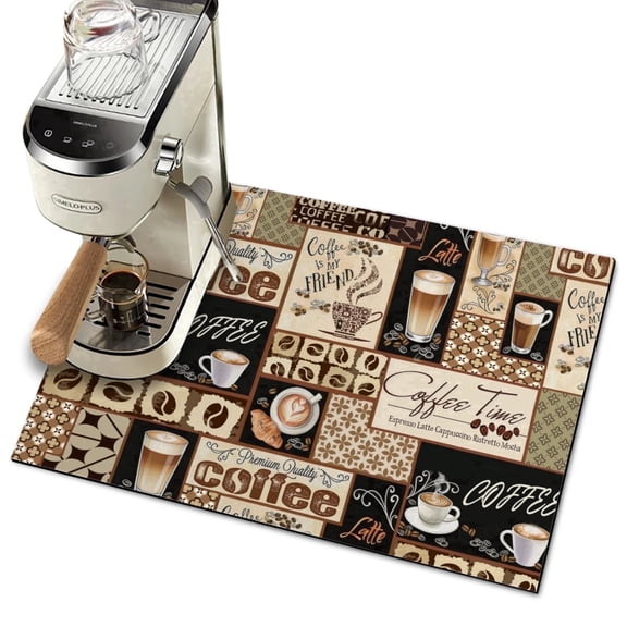 Dish Drying Mat for Kitchen Counter Accessories 24"x16" Absorbent Coffee Bar Mat,Fun Retro Coffee Maker Mat,Hide Stain Easy Clean Espresso Machine Mat