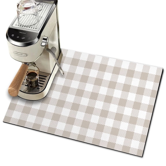 Dish Drying Mat for Kitchen Counter Accessories Absorbent Coffee Mat,19"x12" Coffee Bar Mat,Retro Cute Beige Checkered Aesthetic Modern Coffee Maker Mat,Hide Stain Easy Clean Espresso Machine Mat