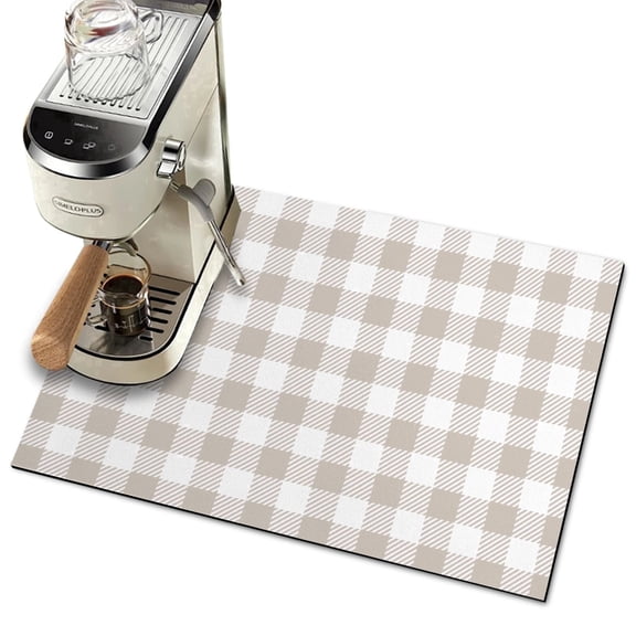 Dish Drying Mat for Kitchen Counter Accessories Absorbent Coffee Mat,24"x16" Coffee Bar Mat, Coffee Maker Mat,Hide Stain Easy Clean Espresso Machine Mat, Retro Cute Beige Checkered Pattern