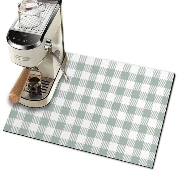 Dish Drying Mat for Kitchen Counter Accessories 19 x 12" Absorbent Coffee Mat, Retro Cute Green Checkered Coffee Maker Mat,Hide Stain Easy Clean Espresso Machine Mat