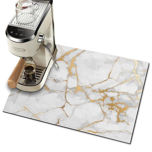 Dish Drying Mat for Kitchen Counter Accessories Absorbent Coffee Mat,24"x16" Coffee Bar Mat,White Marble Coffee Maker Mat,Hide Stain Easy Clean Espresso Machine Mat