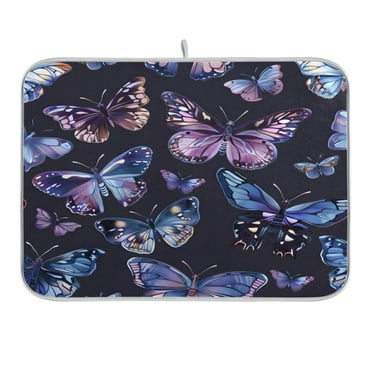 Dish Drying Mat Kitchen Counter Beautiful Watercolor Butterflies Dishes Drainer Pad Absorbent Microfiber Reversible 16"x18"