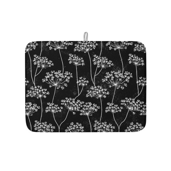 Dish Drying Mat for Kitchen Counter Black Dandelion Drying Pad Absorbent Drying Mats for Countertops Sinks Draining Racks Nature Wildflowers Leaves Reversible Drainer Kitchen Accessories 18x24 Inch