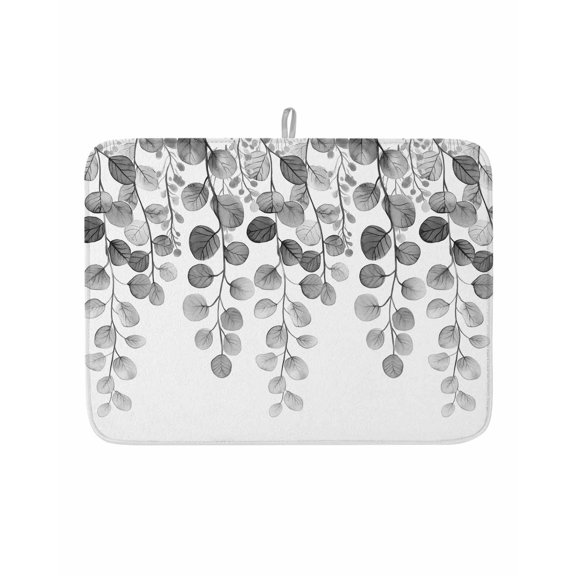 Dish Drying Mat for Kitchen Counter Black Eucalyptus Leaf Drying Pad Absorbent Drying Mats for Countertops Sinks Draining Racks Leaves Branch Reversible Drainer Kitchen Accessories 18x24 Inch