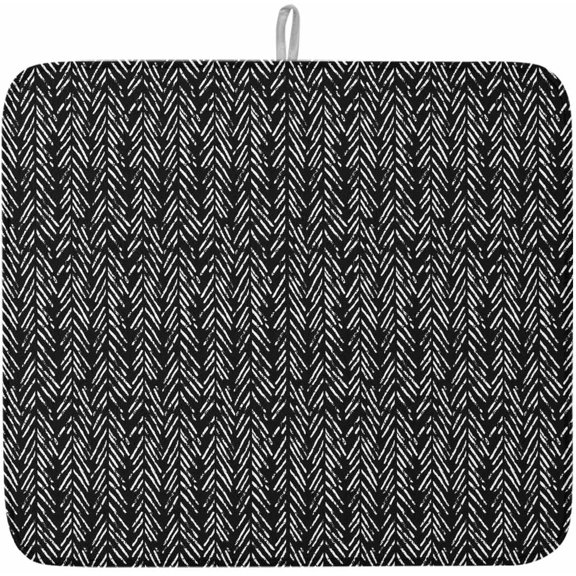 Dish Drying Mat for Kitchen Counter,Black Herringbone Art Absorbent Microfiber Drainer Rack Pad Abstract Geometric Striped Quick Dry Mat for Sinks Dishes Utensils 16x18in,1 Pack