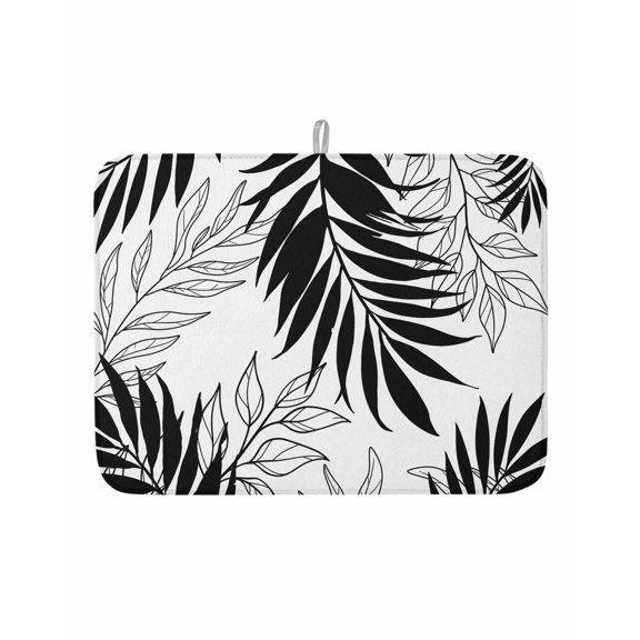 Dish Drying Mat for Kitchen Counter Black Leaves Branch Drying Pad Absorbent Drying Mats for Countertops Sinks Draining Racks Leaf Lines Reversible Drainer Kitchen Accessories 18x24 Inch