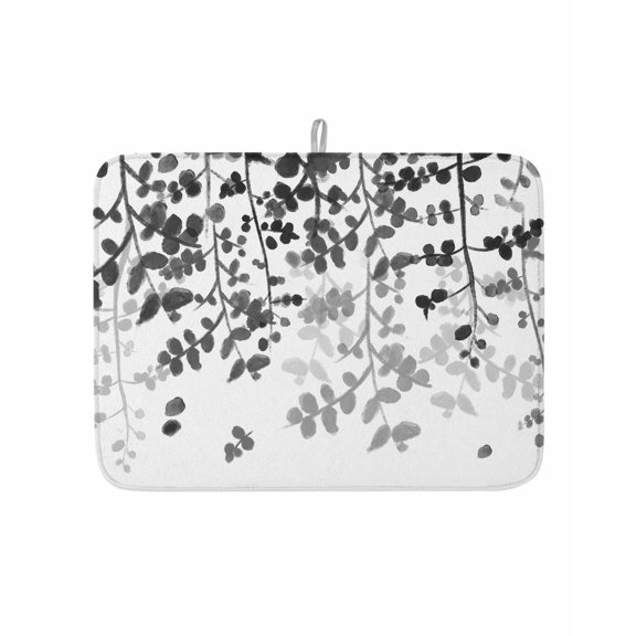 Dish Drying Mat for Kitchen Counter Black Leaves Drying Pad Absorbent Drying Mats for Countertops Sinks Draining Racks Farmhouses Leaf Branches Reversible Drainer Kitchen Accessories 18x24 Inch
