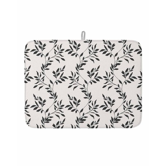 Dish Drying Mat for Kitchen Counter Black Leaves Drying Pad Absorbent Drying Mats for Countertops Sinks Draining Racks Leaf Branches Plants Reversible Drainer Kitchen Accessories 18x24 Inch