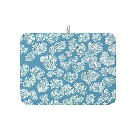 Dish Drying Mat for Kitchen Counter Blue Conch Shell Drying Pad Absorbent Drying Mats for Countertops Sinks Draining Racks Ocean Marine Life Reversible Drainer Kitchen Accessories 18x24 Inch