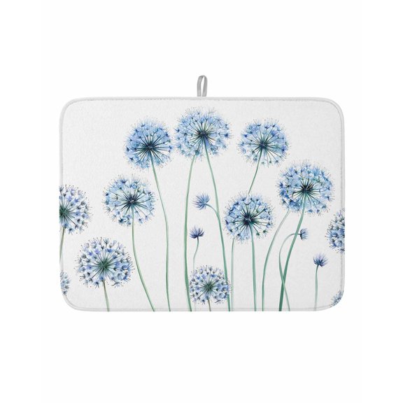 Dish Drying Mat for Kitchen Counter Blue Dandelion Drying Pad Absorbent Drying Mats for Countertops Sinks Draining Racks Farmhouse Flower Plant Reversible Drainer Kitchen Accessories 18x24 Inch