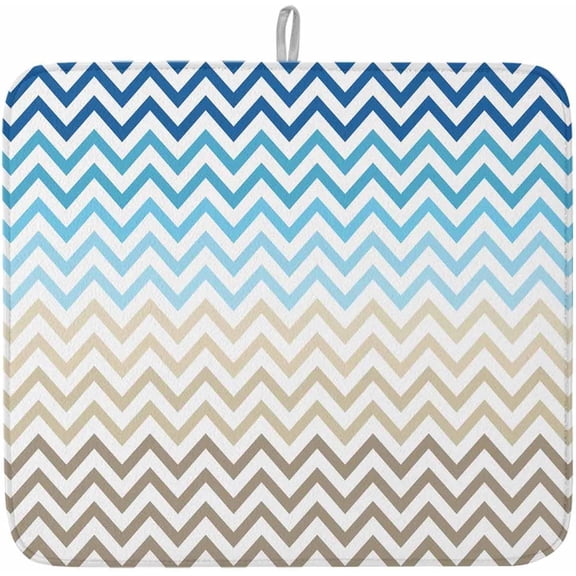 Dish Drying Mat for Kitchen Counter,Blue Gradient Ripple Zigzag Chevron Absorbent Microfiber Drainer Rack Pad Abstract Geometric Quick Dry Mat for Sinks Dishes Utensils 16x18in,1 Pack