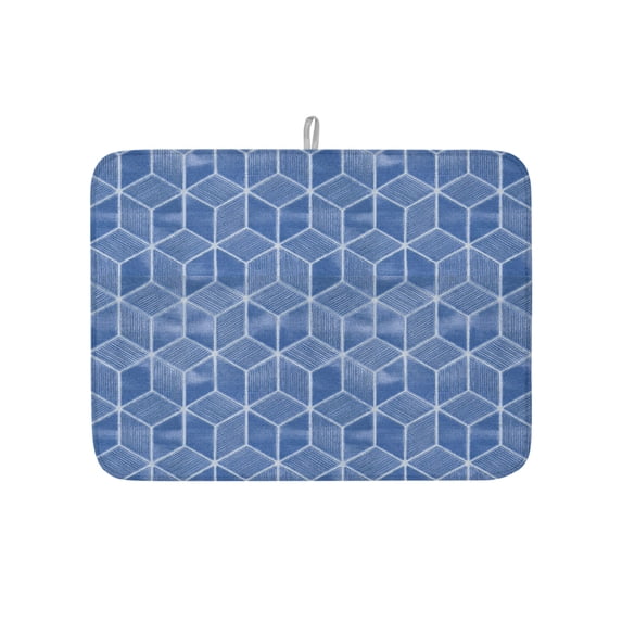 Dish Drying Mat for Kitchen Counter Blue Honeycomb Tiling Drying Pad ...