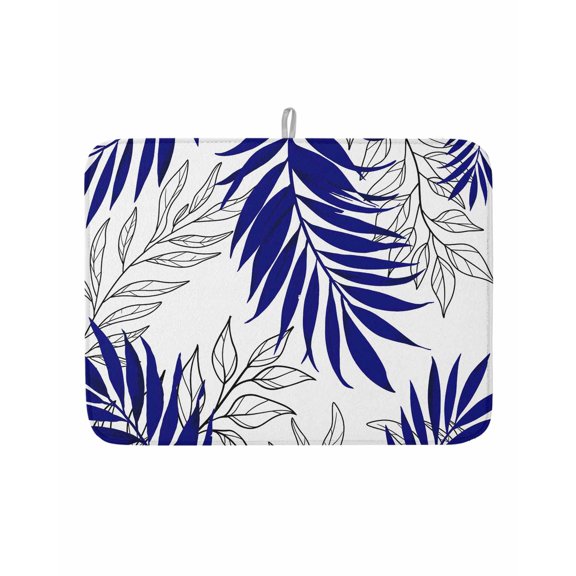 Dish Drying Mat for Kitchen Counter Blue Leaves Branch Drying Pad Absorbent Drying Mats for Countertops Sinks Draining Racks Leaf Lines Reversible Drainer Kitchen Accessories 18x24 Inch