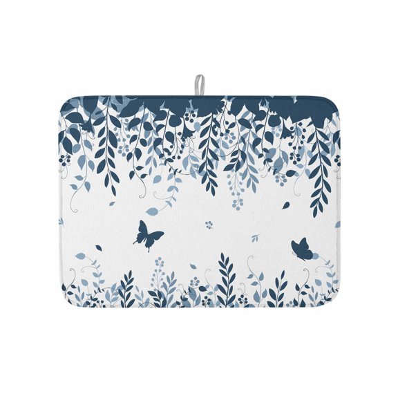 Dish Drying Mat for Kitchen Counter Blue Leaves Branches Drying Pad Absorbent Drying Mats for Countertops Sinks Draining Racks Butterfly Leaf Reversible Drainer Kitchen Accessories 18x24 Inch