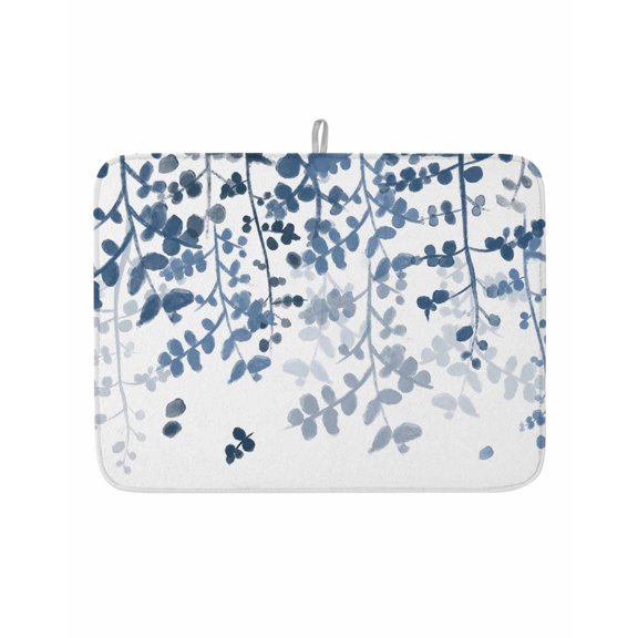Dish Drying Mat for Kitchen Counter Blue Leaves Drying Pad Absorbent Drying Mats for Countertops Sinks Draining Racks Farmhouses Leaf Branches Reversible Drainer Kitchen Accessories 18x24 Inch