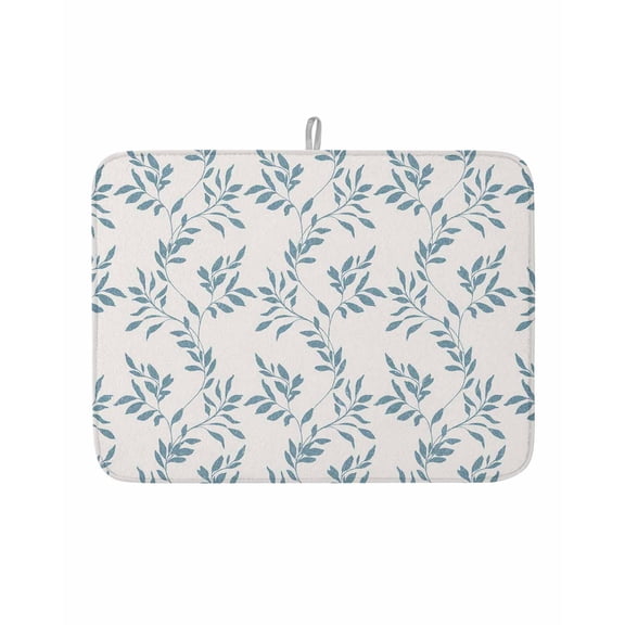 Dish Drying Mat for Kitchen Counter Blue Leaves Drying Pad Absorbent Drying Mats for Countertops Sinks Draining Racks Leaf Branches Plants Reversible Drainer Kitchen Accessories 18x24 Inch
